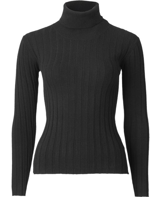 Women's Roll Neck Rib Top in Black | Postie