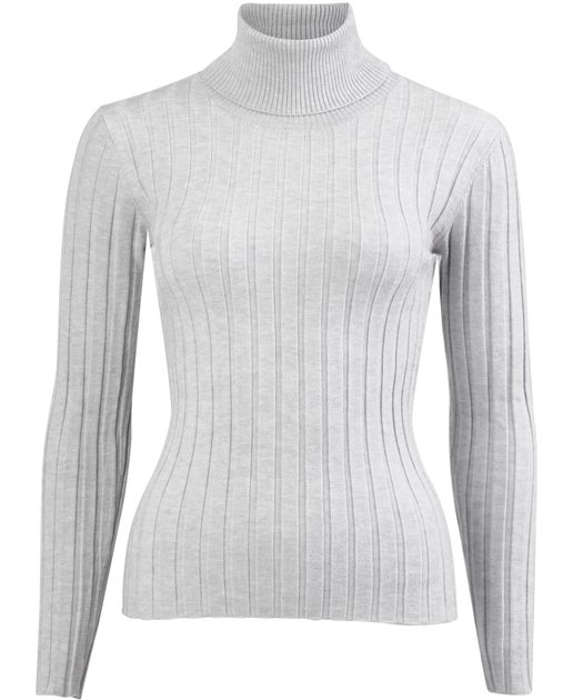 Women's Roll Neck Rib Top in Grey Marle | Postie