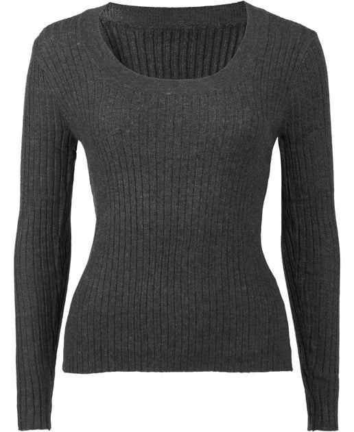 Women's Scoop Neck Rib Top in Charcoal Marle | Postie