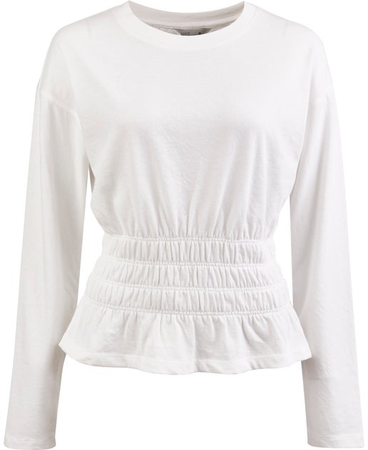 ASOS DESIGN shirred waist long sleeve top in white