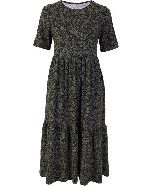 Women's Soft Touch Tiered Dress in Khaki Print | Postie