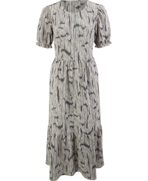 Women's Texture Knit Puff Sleeve Midi Dress in Charcoal Hazy Print | Postie