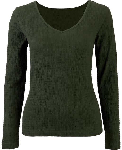 Womens Textured V Neck Top In Khaki Postie 7501